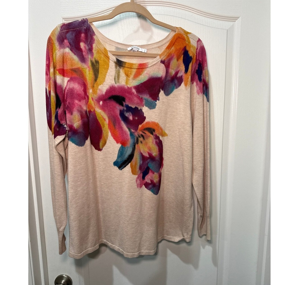 Chicos Size 3 XL Abstract Stripe Metallic Knit Sweater Top Orange Pink Gold 1303 - Picture 3 of 5